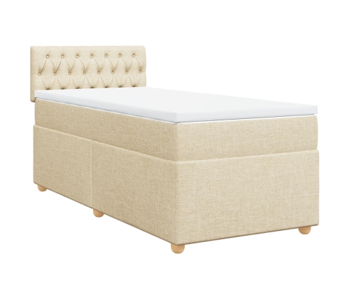 Cama box spring con colchón tela color crema 80x200 cm