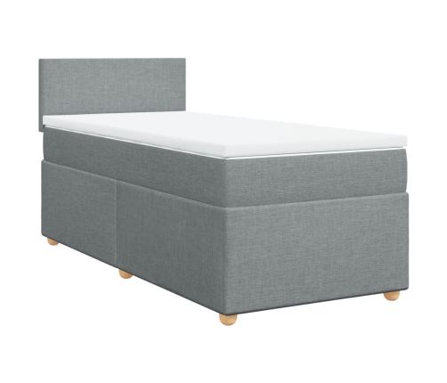 Cama box spring con colchón tela gris claro 90x190 cm