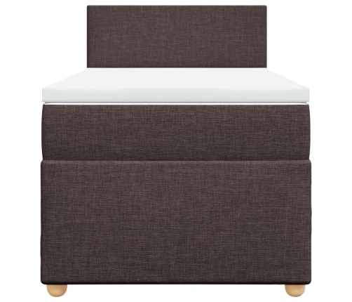 Cama box spring con colchón tela marrón oscuro 90x190 cm