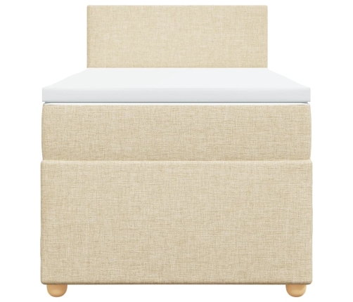 Cama box spring con colchón tela color crema 90x190 cm