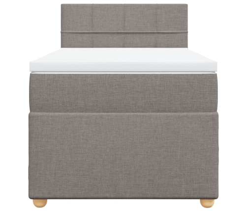 Cama box spring con colchón tela gris taupe 90x190 cm