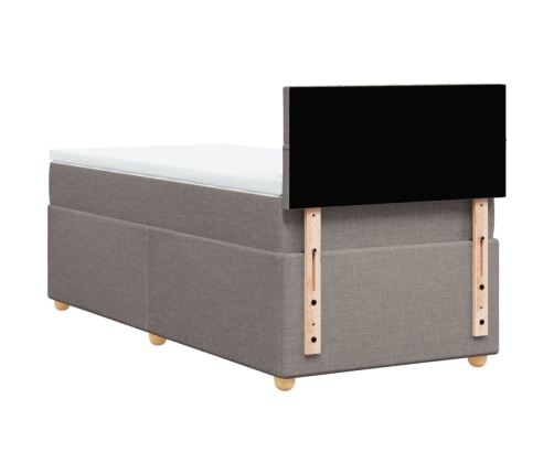 Cama box spring con colchón tela gris taupe 90x190 cm