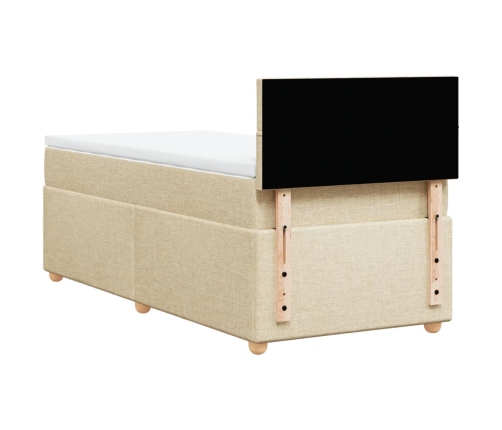 Cama box spring con colchón tela color crema 90x190 cm