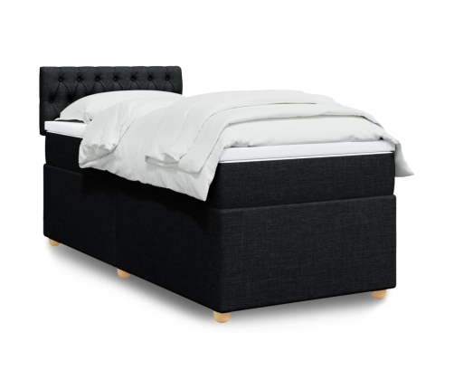 Cama box spring con colchón tela negro 90x190 cm