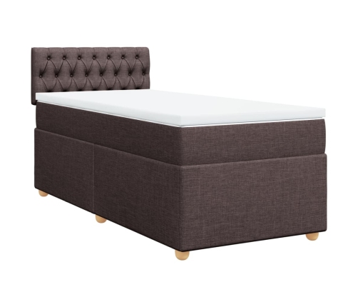 Cama box spring con colchón tela marrón oscuro 90x190 cm