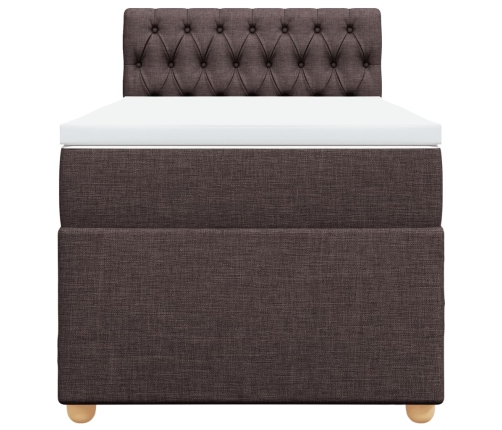 Cama box spring con colchón tela marrón oscuro 90x190 cm