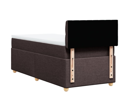 Cama box spring con colchón tela marrón oscuro 90x190 cm