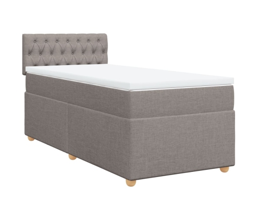 Cama box spring con colchón tela gris taupe 90x190 cm