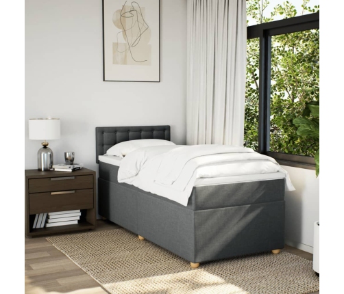 Cama box spring con colchón tela gris oscuro 90x190 cm