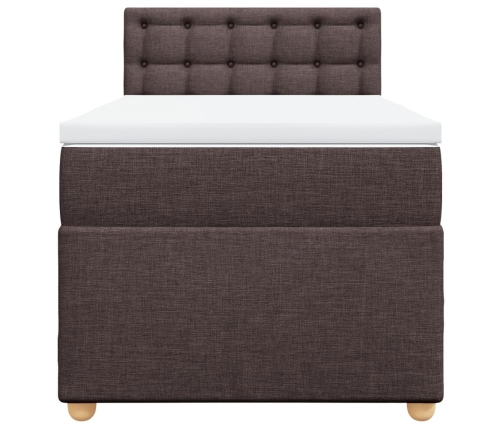 Cama box spring con colchón tela marrón oscuro 90x190 cm