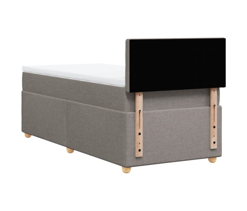 Cama box spring con colchón tela gris taupe 90x190 cm