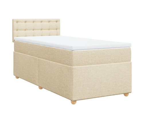 Cama box spring con colchón tela color crema 90x190 cm