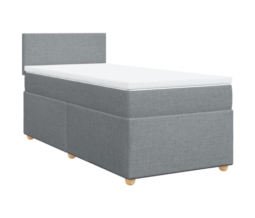 Cama box spring con colchón tela gris claro 90x200 cm