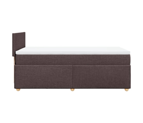 Cama box spring con colchón tela marrón oscuro 90x200 cm