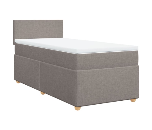 Cama box spring con colchón tela gris taupe 90x200 cm