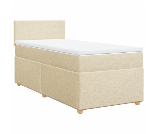 Cama box spring con colchón tela color crema 90x200 cm