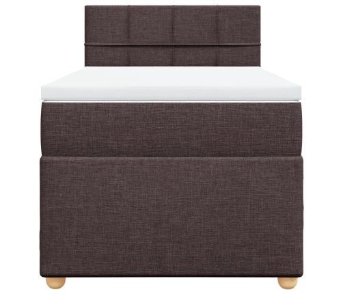 Cama box spring con colchón tela marrón oscuro 90x200 cm