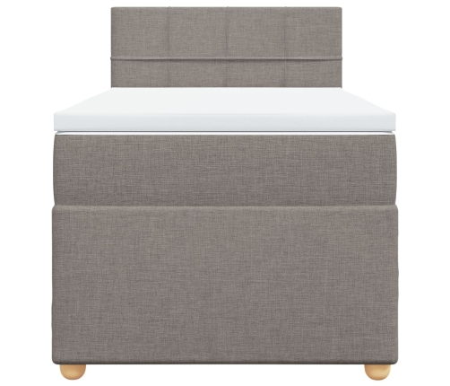 Cama box spring con colchón tela gris taupe 90x200 cm