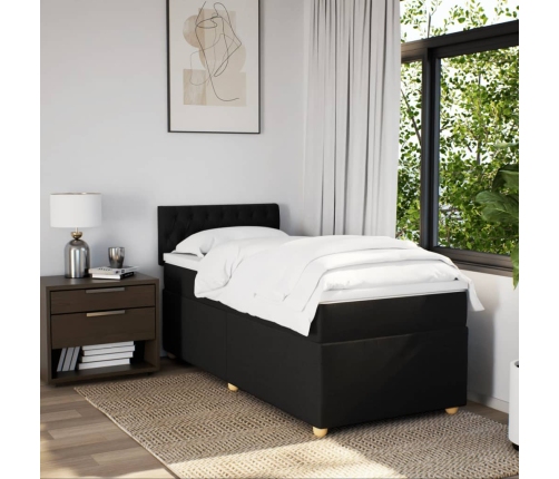 Cama box spring con colchón tela negro 90x200 cm