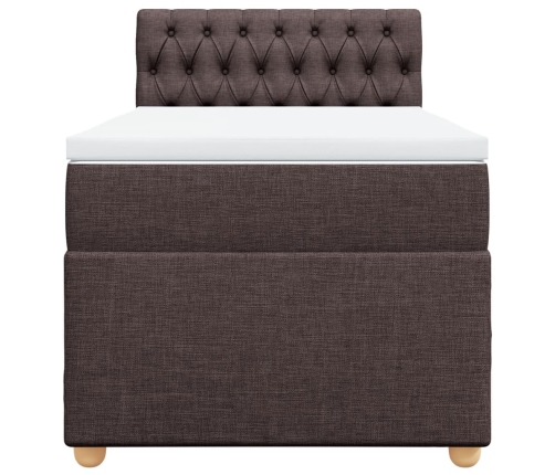 Cama box spring con colchón tela marrón oscuro 90x200 cm