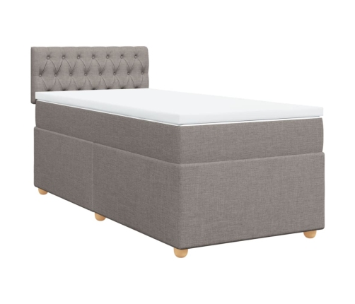 Cama box spring con colchón tela gris taupe 90x200 cm