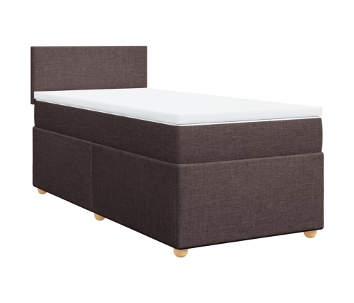 Cama box spring con colchón tela marrón oscuro 100x200 cm