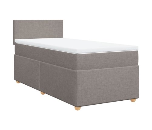 Cama box spring con colchón tela gris taupe 100x200 cm