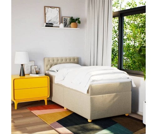Cama box spring con colchón tela color crema 100x200 cm