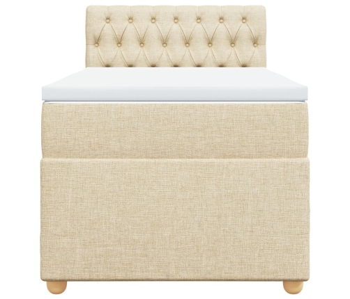 Cama box spring con colchón tela color crema 100x200 cm