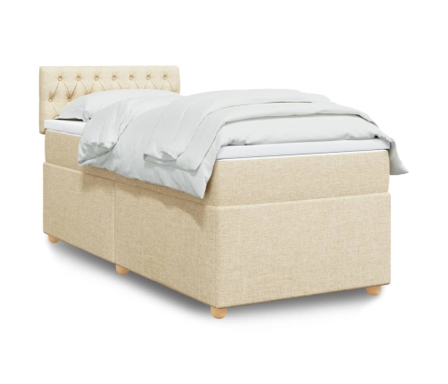 Cama box spring con colchón tela color crema 100x200 cm