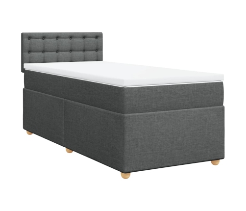 Cama box spring con colchón tela gris oscuro 100x200 cm