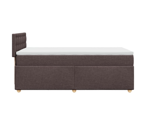 Cama box spring con colchón tela marrón oscuro 100x200 cm