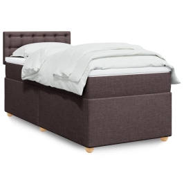 Cama box spring con colchón tela marrón oscuro 100x200 cm