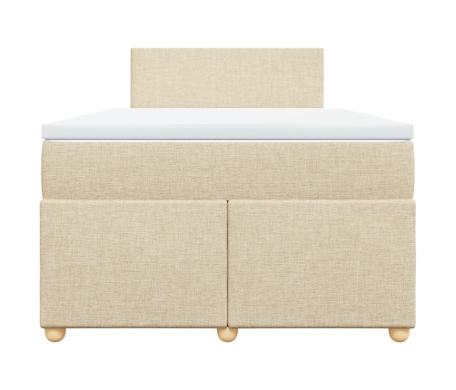 Cama box spring con colchón tela color crema 120x190 cm