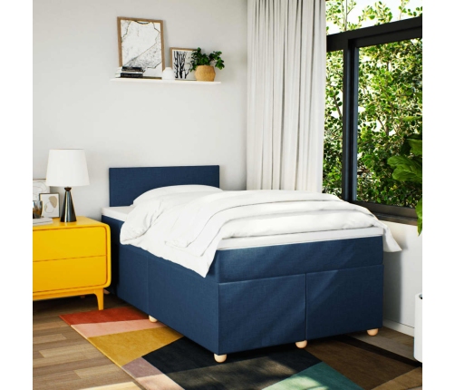 Cama box spring con colchón tela azul 120x190 cm