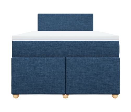 Cama box spring con colchón tela azul 120x190 cm