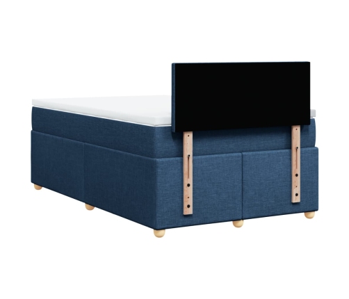 Cama box spring con colchón tela azul 120x190 cm