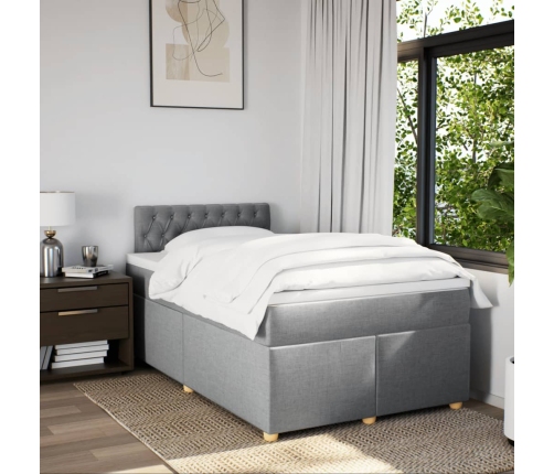 Cama box spring con colchón tela gris claro 120x190 cm