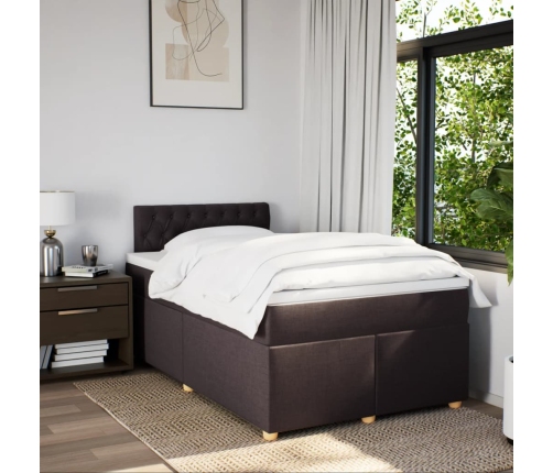 Cama box spring con colchón tela marrón oscuro 120x190 cm