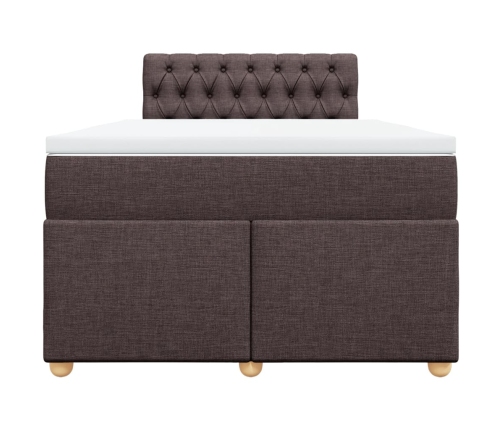 Cama box spring con colchón tela marrón oscuro 120x190 cm