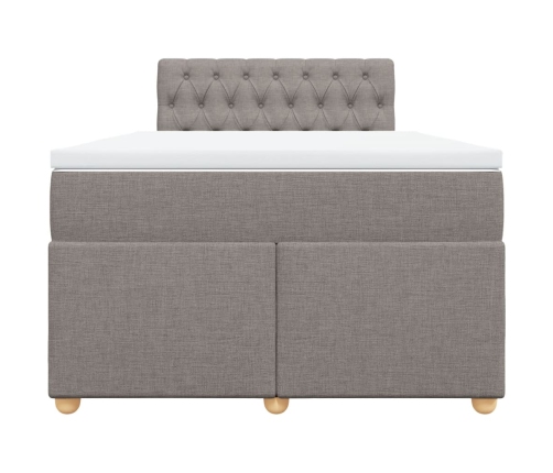 Cama box spring con colchón tela gris taupe 120x190 cm