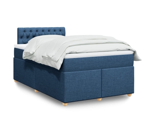 Cama box spring con colchón tela azul 120x190 cm