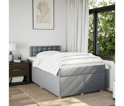 Cama box spring con colchón tela gris claro 120x190 cm