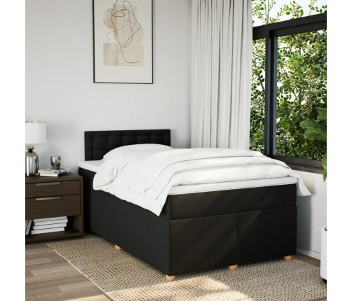 Cama box spring con colchón tela negro 120x190 cm