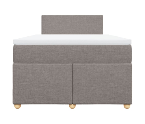 Cama box spring con colchón tela gris taupe 120x200 cm