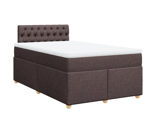 Cama box spring con colchón tela marrón oscuro 120x200 cm