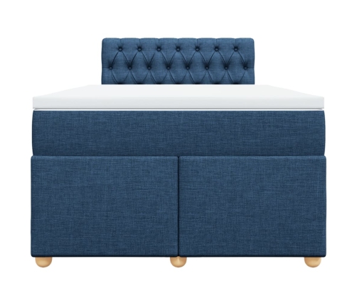 Cama box spring con colchón tela azul 120x200 cm
