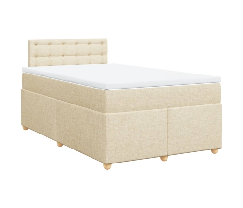 Cama box spring con colchón tela color crema 120x200 cm