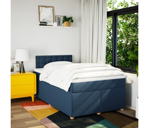 Cama box spring con colchón tela azul 120x200 cm