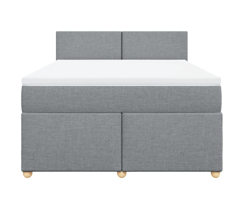 Cama box spring con colchón tela gris claro 140x190 cm